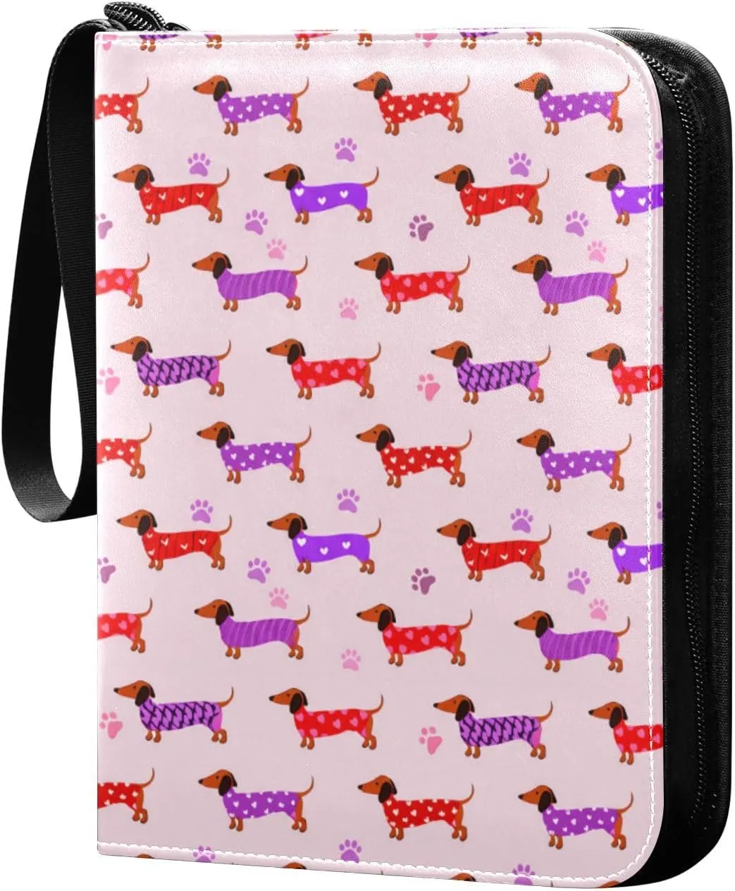 Doodle Colorful Dachshund Card Holder, Card Holder Album with 400 Card Slots in 50 Pages for Display, Storage, Portability