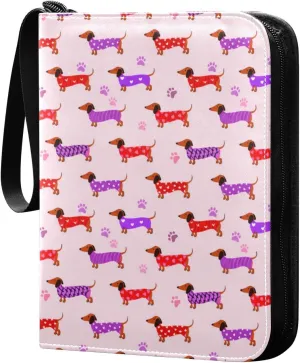Doodle Colorful Dachshund Card Holder, Card Holder Album with 400 Card Slots in 50 Pages for Display, Storage, Portability