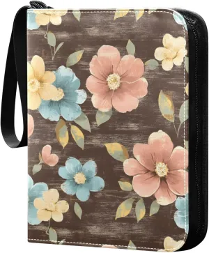 Doodle Colorful Flower Pattern Card Holder, Card Holder Album with 400 Card Slots in 50 Pages for Display, Storage, Portability