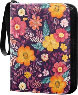 Doodle Colorful Flowers Card Holder, Card Holder Album with 400 Card Slots in 50 Pages for Display, Storage, Portability