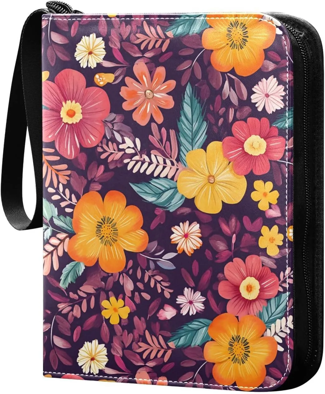 Doodle Colorful Flowers Card Holder, Card Holder Album with 400 Card Slots in 50 Pages for Display, Storage, Portability