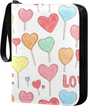 Doodle Colorful Heart Pattern Card Holder, Card Holder Album with 400 Card Slots in 50 Pages for Display, Storage, Portability