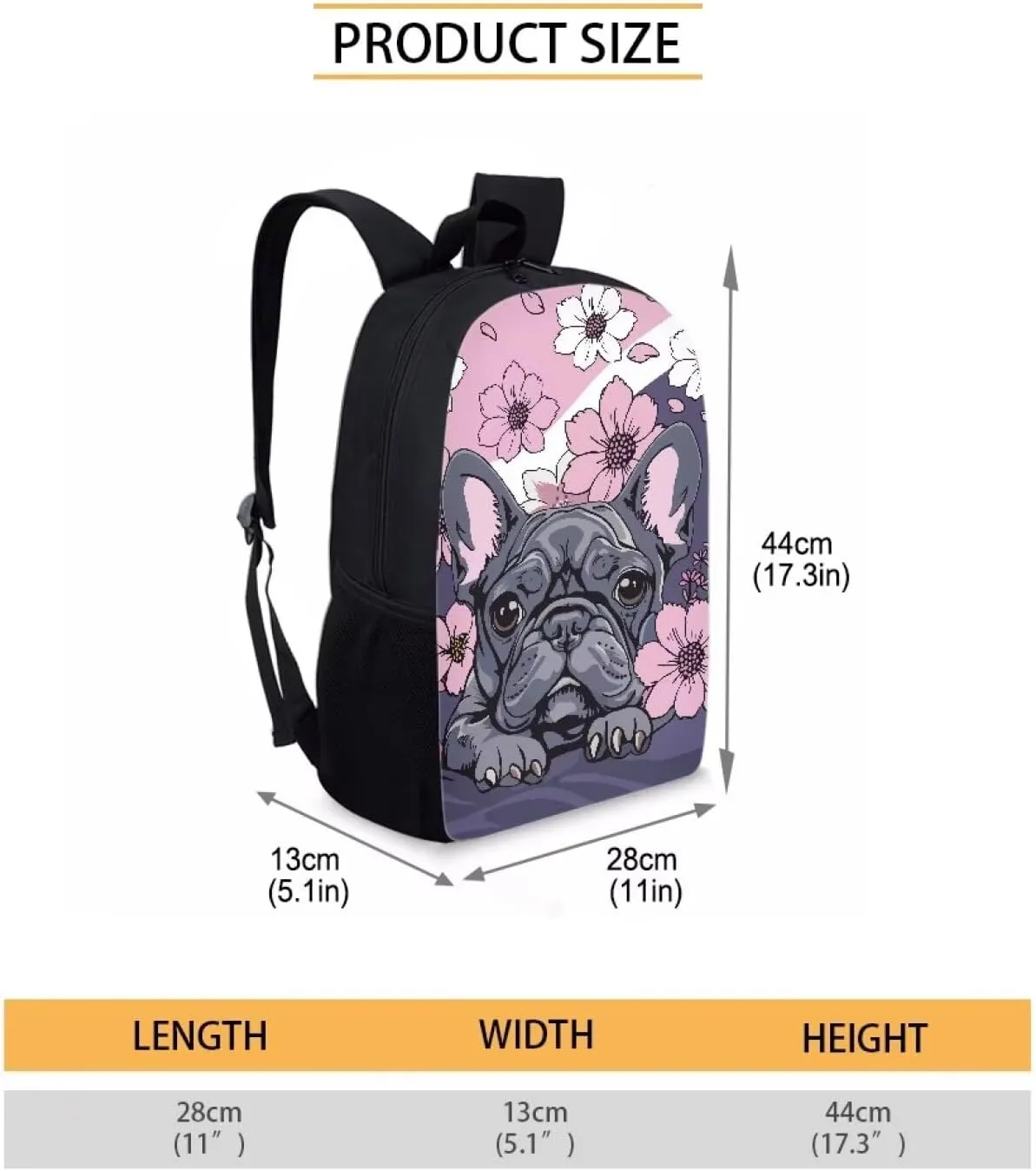 Dreaweet Bulldog Floral Backpack for Girls,Kids Backpack for Elementary School Girls 8-10 Preschool Backpack Student Book Bag,Girls Backpack for School Daycare Travel