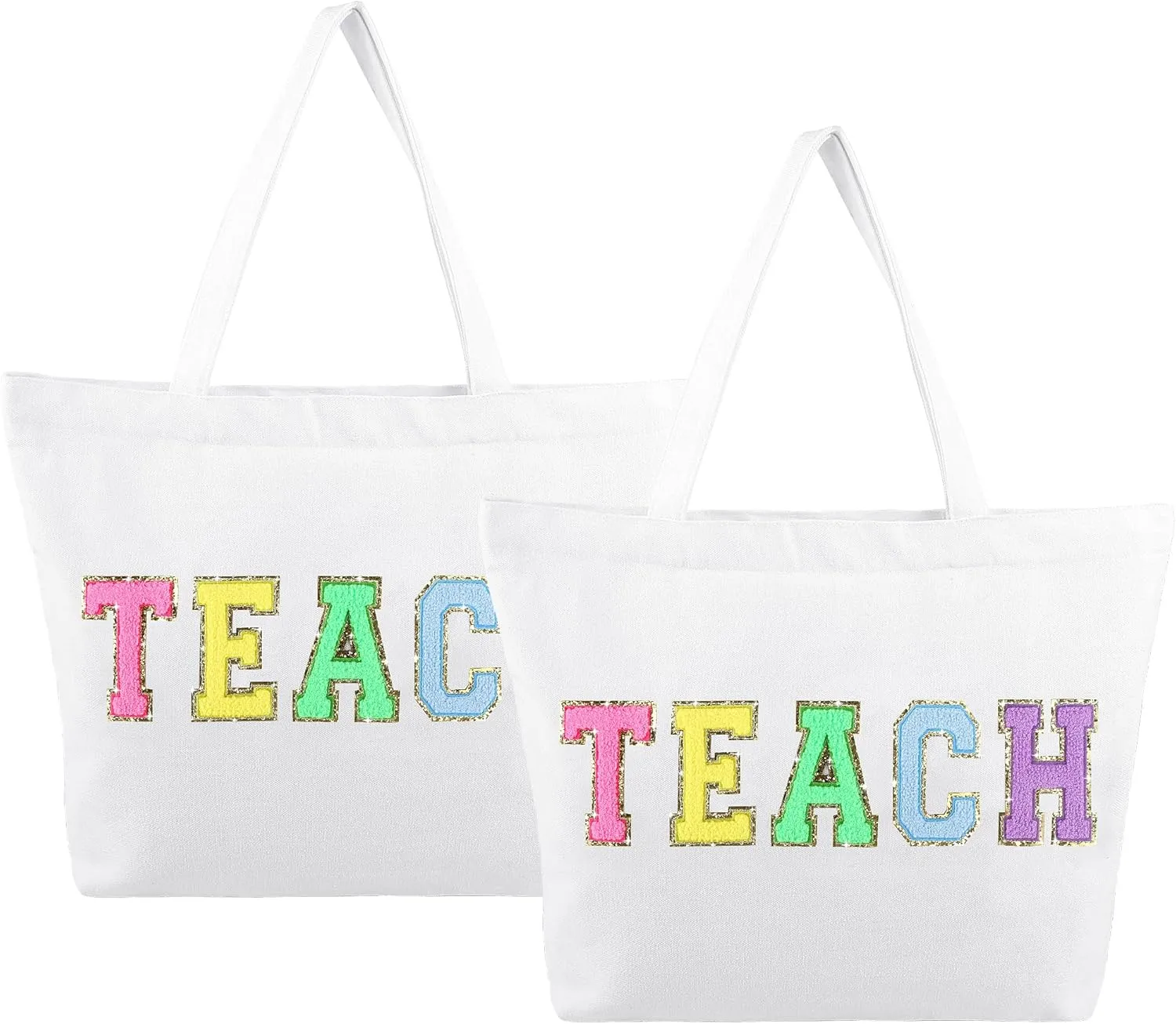 Dripykiaa Teacher Appreciation Gifts Teacher Gifts Tote Bag Canvas Chenille Letter Patches with Zipper Pocket