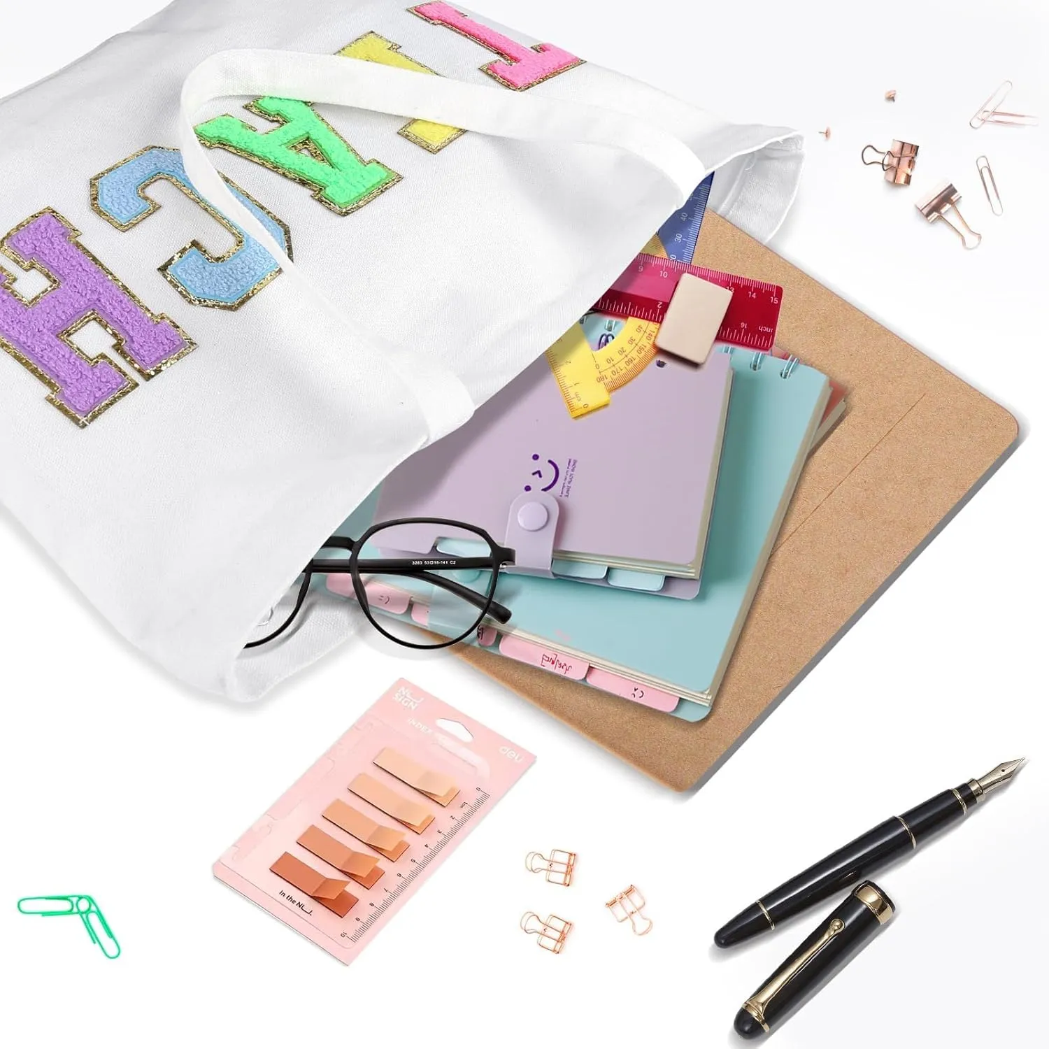 Dripykiaa Teacher Appreciation Gifts Teacher Gifts Tote Bag Canvas Chenille Letter Patches with Zipper Pocket