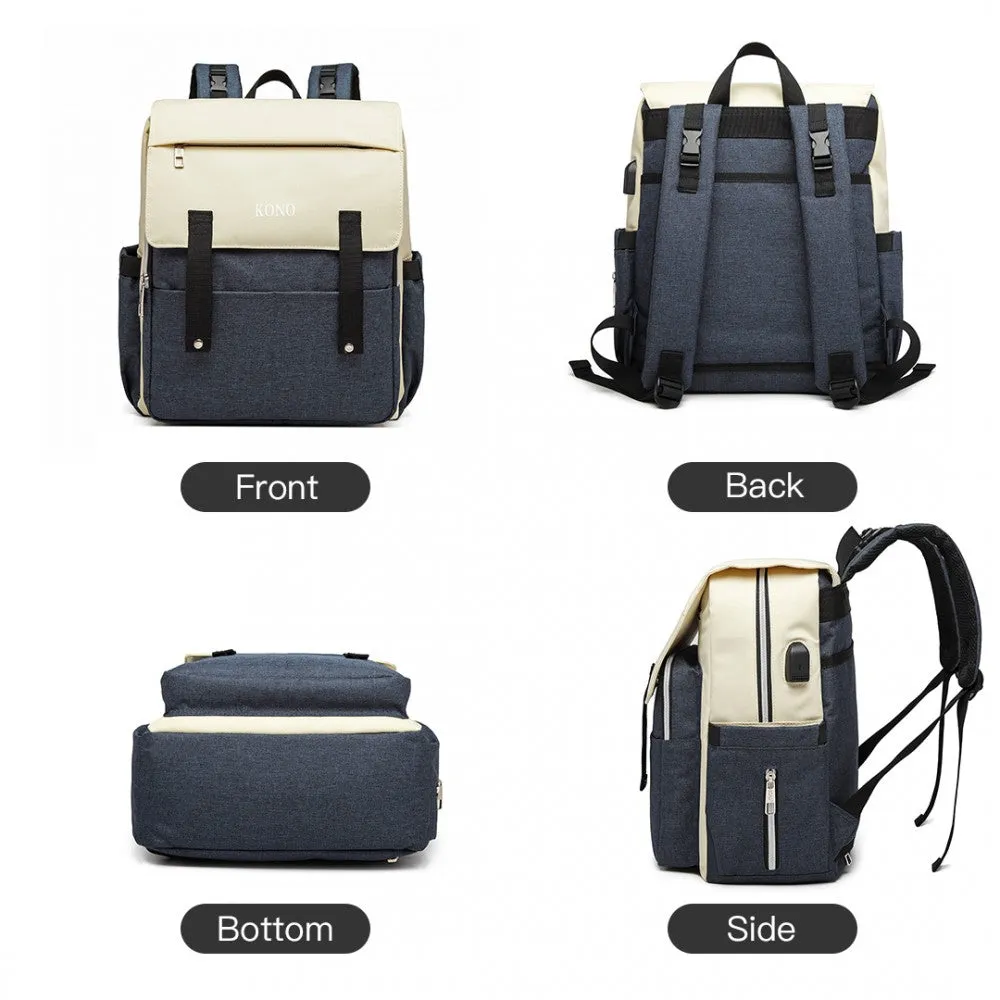 E1970 - Kono Multi Compartment Baby Changing Backpack With Usb Connectivity - Black