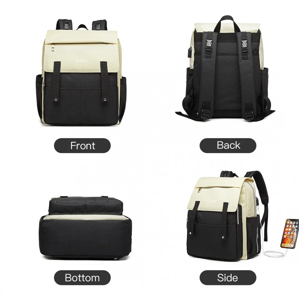 E1970 - Kono Multi Compartment Baby Changing Backpack With Usb Connectivity - Black