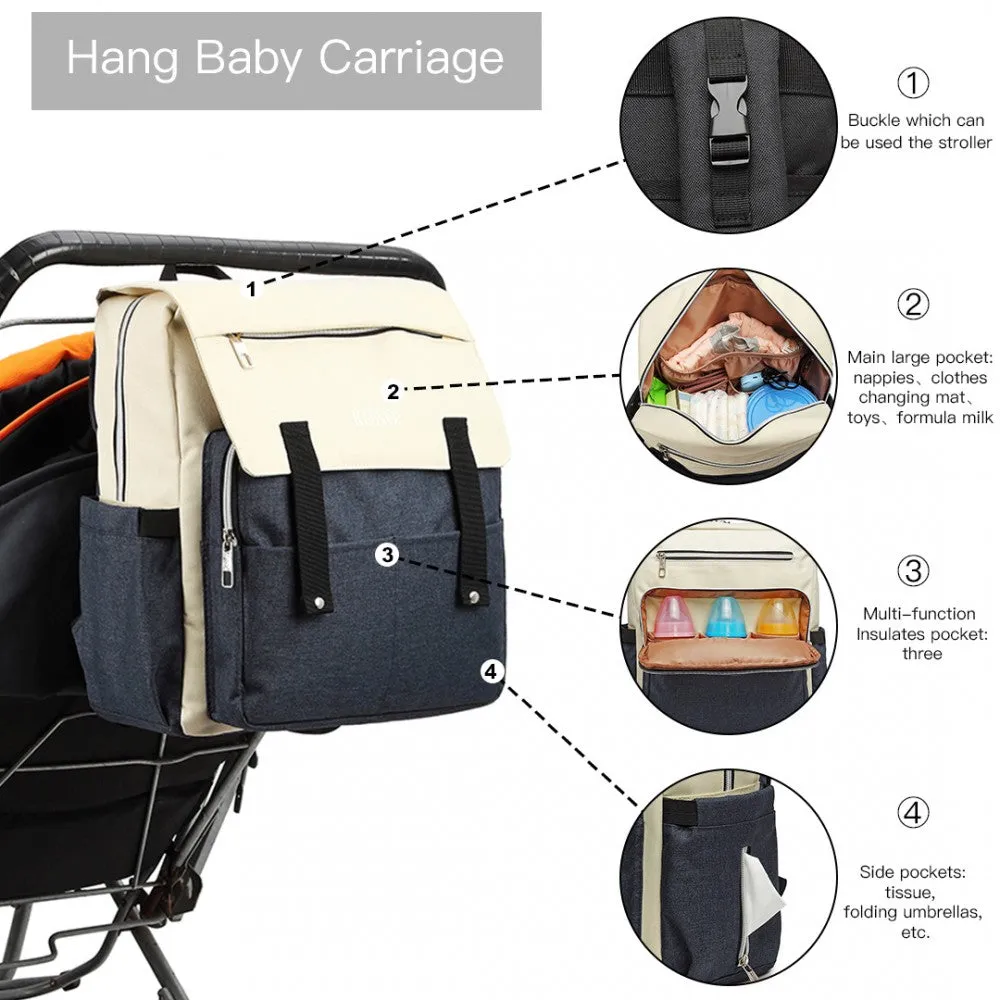 E1970 - Kono Multi Compartment Baby Changing Backpack With Usb Connectivity - Black