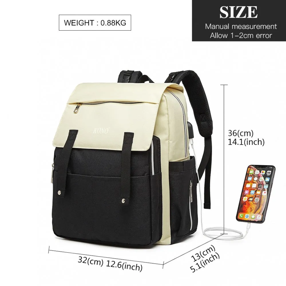 E1970 - Kono Multi Compartment Baby Changing Backpack With Usb Connectivity - Black