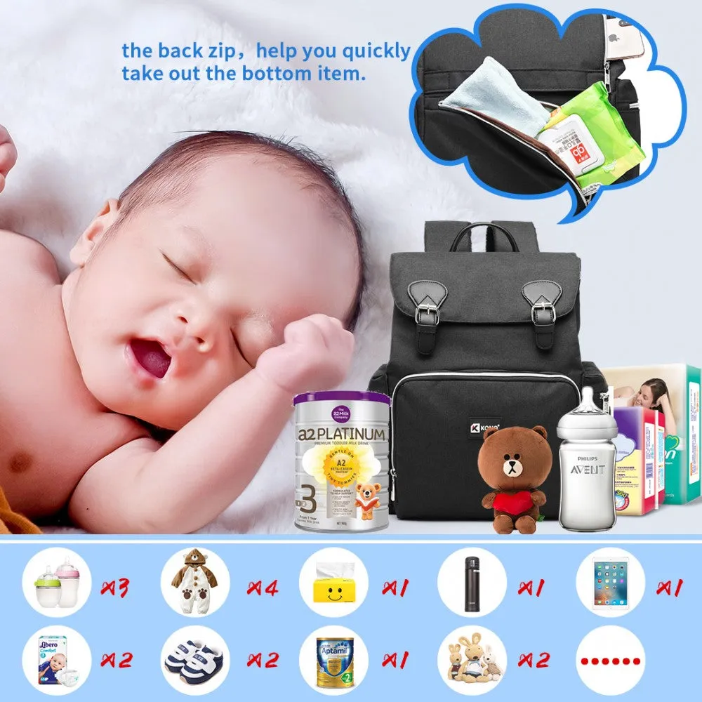 E1976 - Kono Travel Baby Changing Backpack With Usb Charging Interface - Black