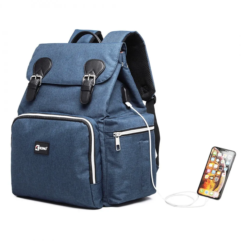 E1976 - Kono Travel Baby Changing Backpack With Usb Charging Interface - Black