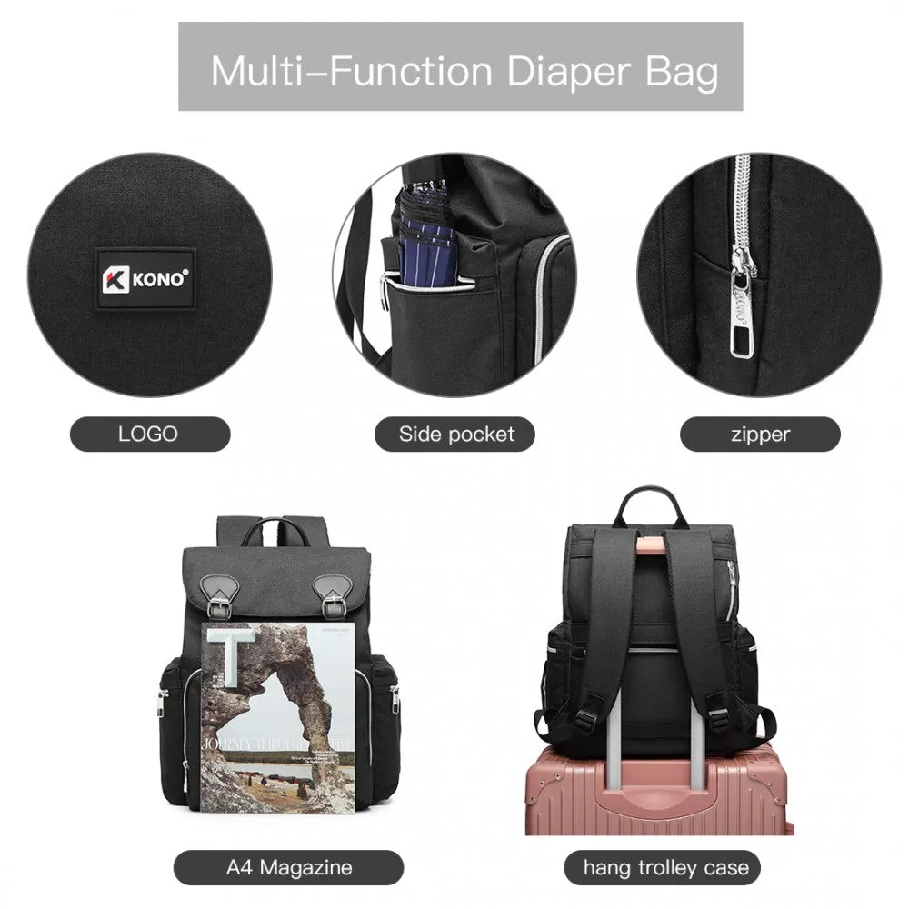 E1976 - Kono Travel Baby Changing Backpack With Usb Charging Interface - Black