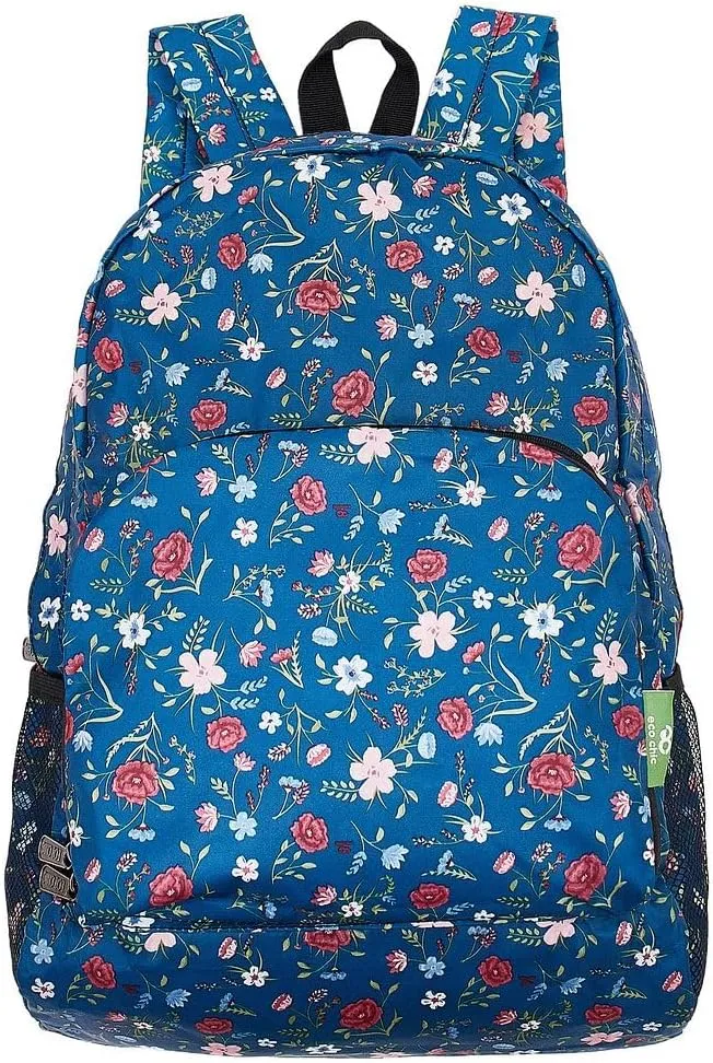 ECO CHIC Hiking Lightweight Packable Backpack - Foldable Daypack for Travel & Hiking & Outdoor Adventures - Waterproof Backpack from Recycled Materials (Floral Navy)