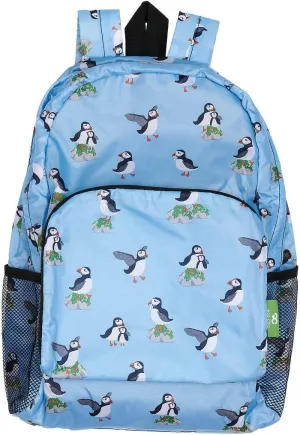 ECO CHIC Hiking Lightweight Packable Backpack - Foldable Daypack for Travel & Hiking & Outdoor Adventures - Waterproof Backpack from Recycled Materials (Multi Puffin Blue)