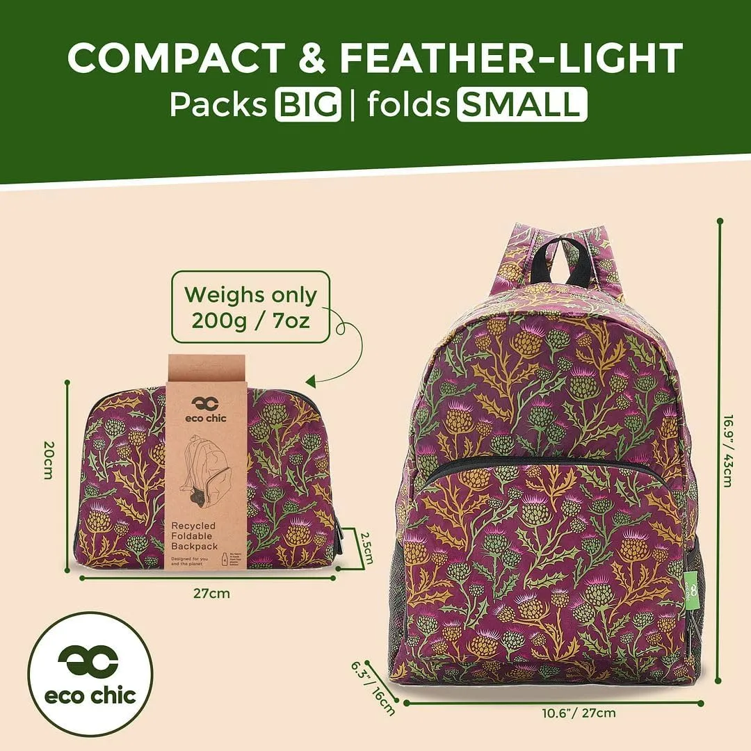 ECO CHIC Hiking Lightweight Packable Backpack - Foldable Daypack for Travel & Hiking & Outdoor Adventures - Waterproof Backpack from Recycled Materials (Thistle Purple)