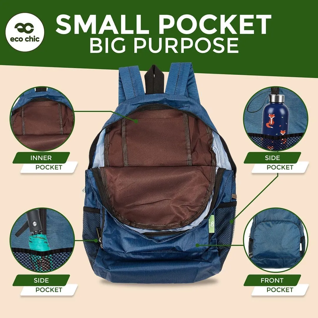 ECO CHIC Hiking Lightweight Packable Backpack - Foldable Daypack for Travel & Hiking & Outdoor Adventures - Waterproof Backpack from Recycled Materials (Thistle Purple)