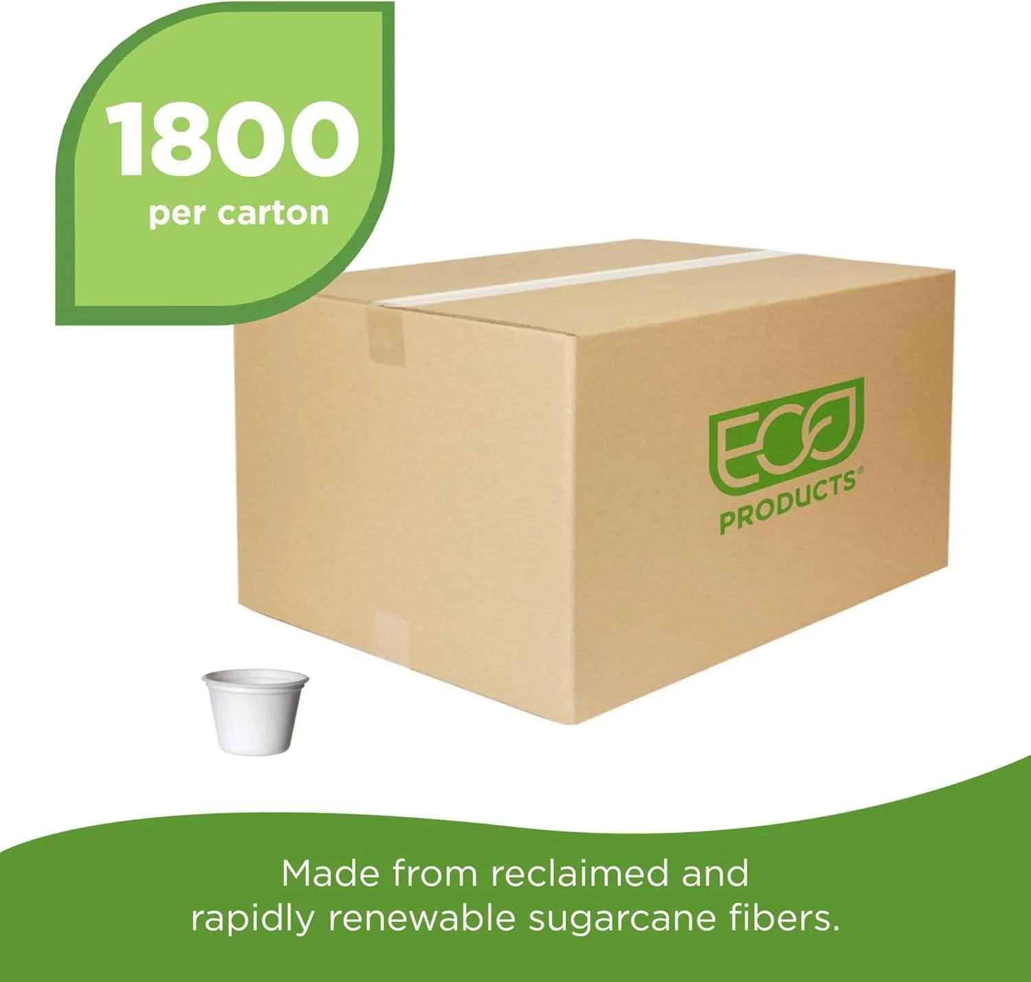 ECO PRODUCTS Compostable 4oz Molded Fiber Portion/Sample Cups, Case of 1800, Vanguard, Disposable Round Food Bowl, White, No PFAS, Lid Available, Tree-free Sugarcane, ASTM Compliant, BPI-Certified
