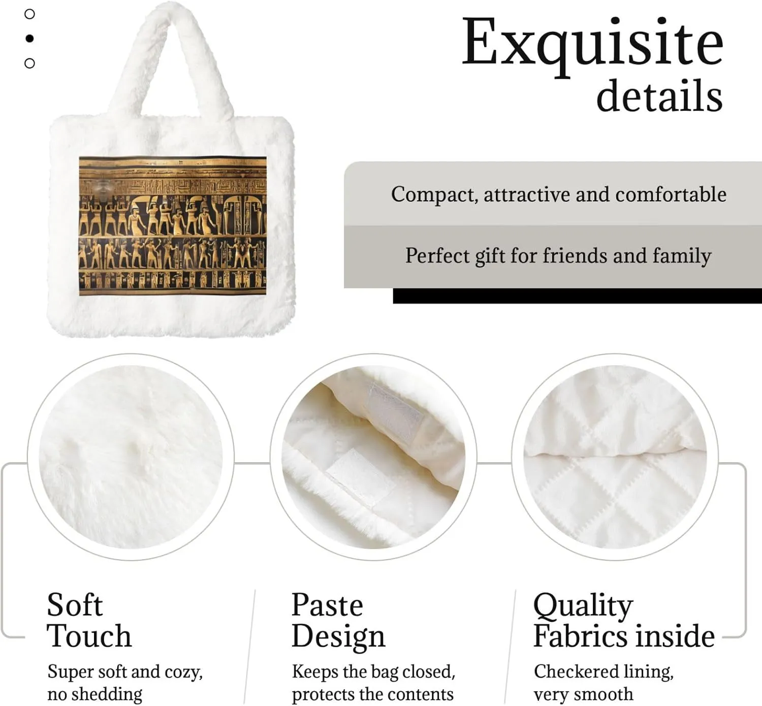 Egypts Hieroglyphics Printing Fluffy Shoulder Bag Ladies Plush Underarm Bag Tote Bag Furry Purse Handbag For Work Travel