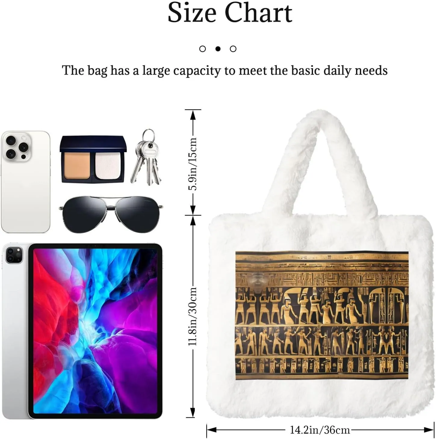 Egypts Hieroglyphics Printing Fluffy Shoulder Bag Ladies Plush Underarm Bag Tote Bag Furry Purse Handbag For Work Travel