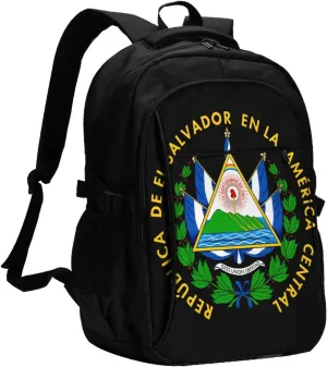 El Salvador Flag Business Laptop Backpack Travel Backpacks Outdoor Rucksack Large Bag Daypack with USB Charging Port Multi-Pocket for Hiking Camping
