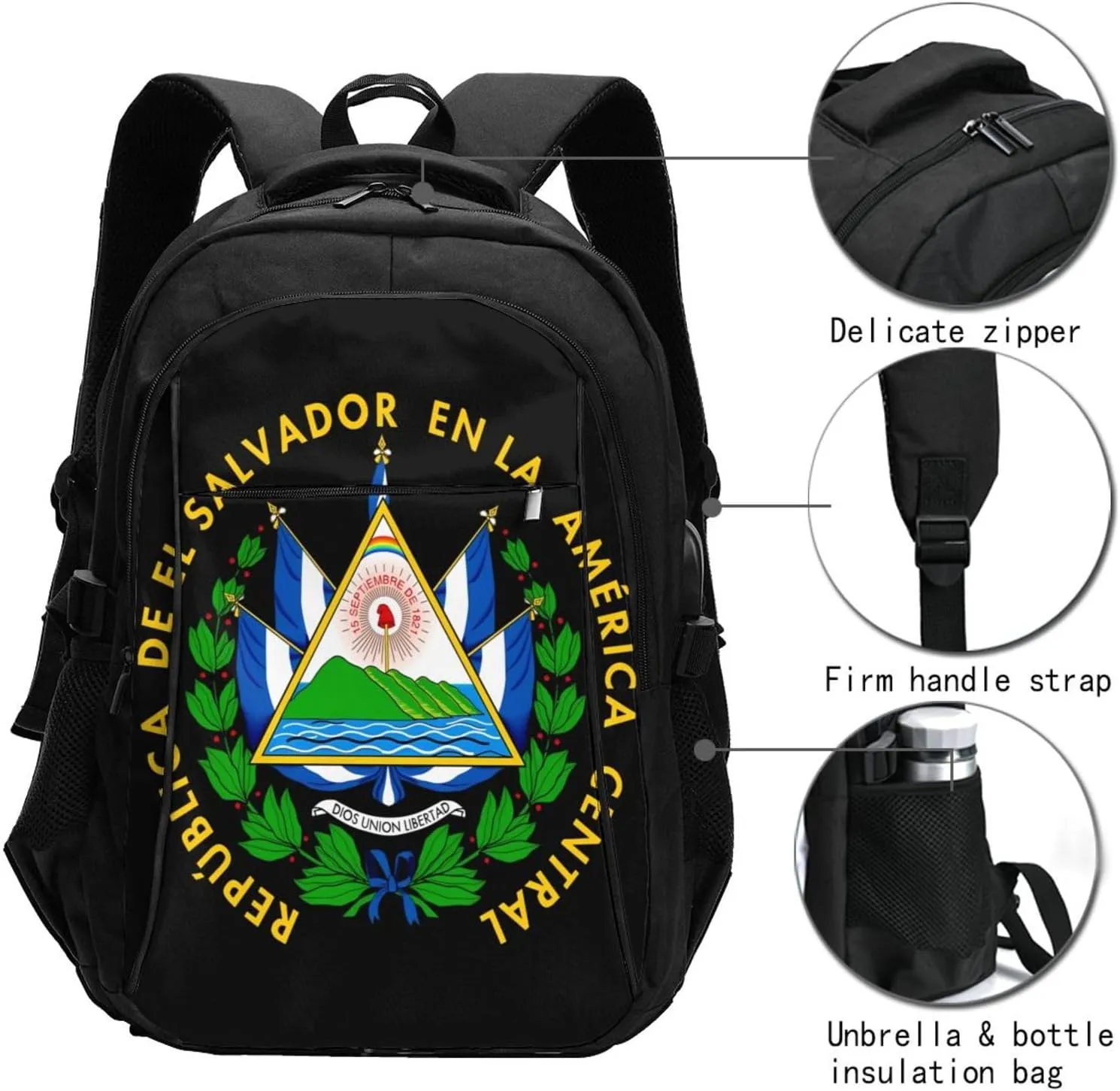 El Salvador Flag Business Laptop Backpack Travel Backpacks Outdoor Rucksack Large Bag Daypack with USB Charging Port Multi-Pocket for Hiking Camping
