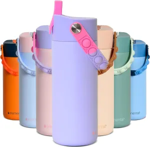 Elemental 100% Leak Proof When Spout is Closed Insulated Kids Water Bottle, Stainless Steel Bottle for School with Straw Lid & Pop-It Handle, for Travel and Sports, 18oz - Lilac Tie Dye