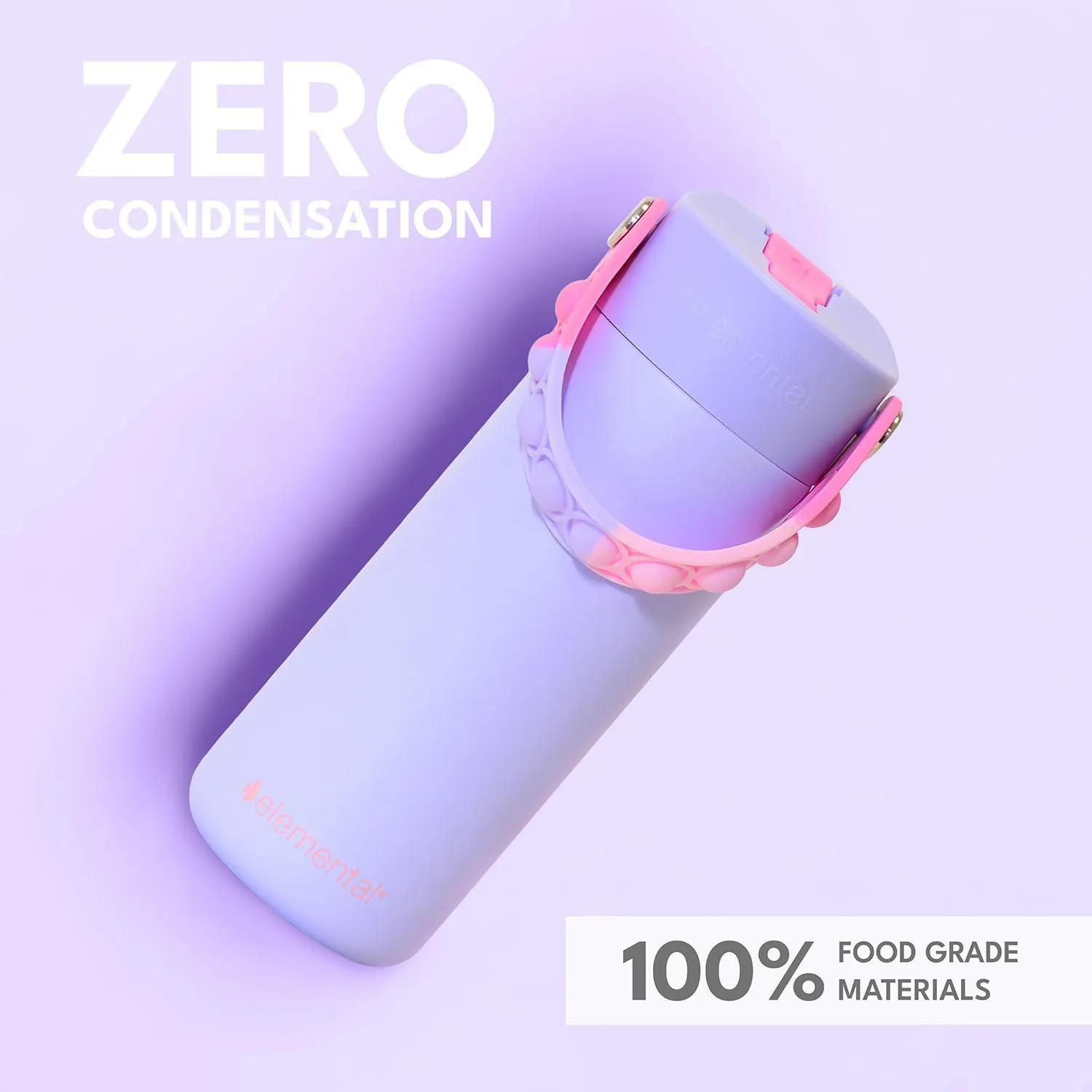 Elemental 100% Leak Proof When Spout is Closed Insulated Kids Water Bottle, Stainless Steel Bottle for School with Straw Lid & Pop-It Handle, for Travel and Sports, 18oz - Lilac Tie Dye