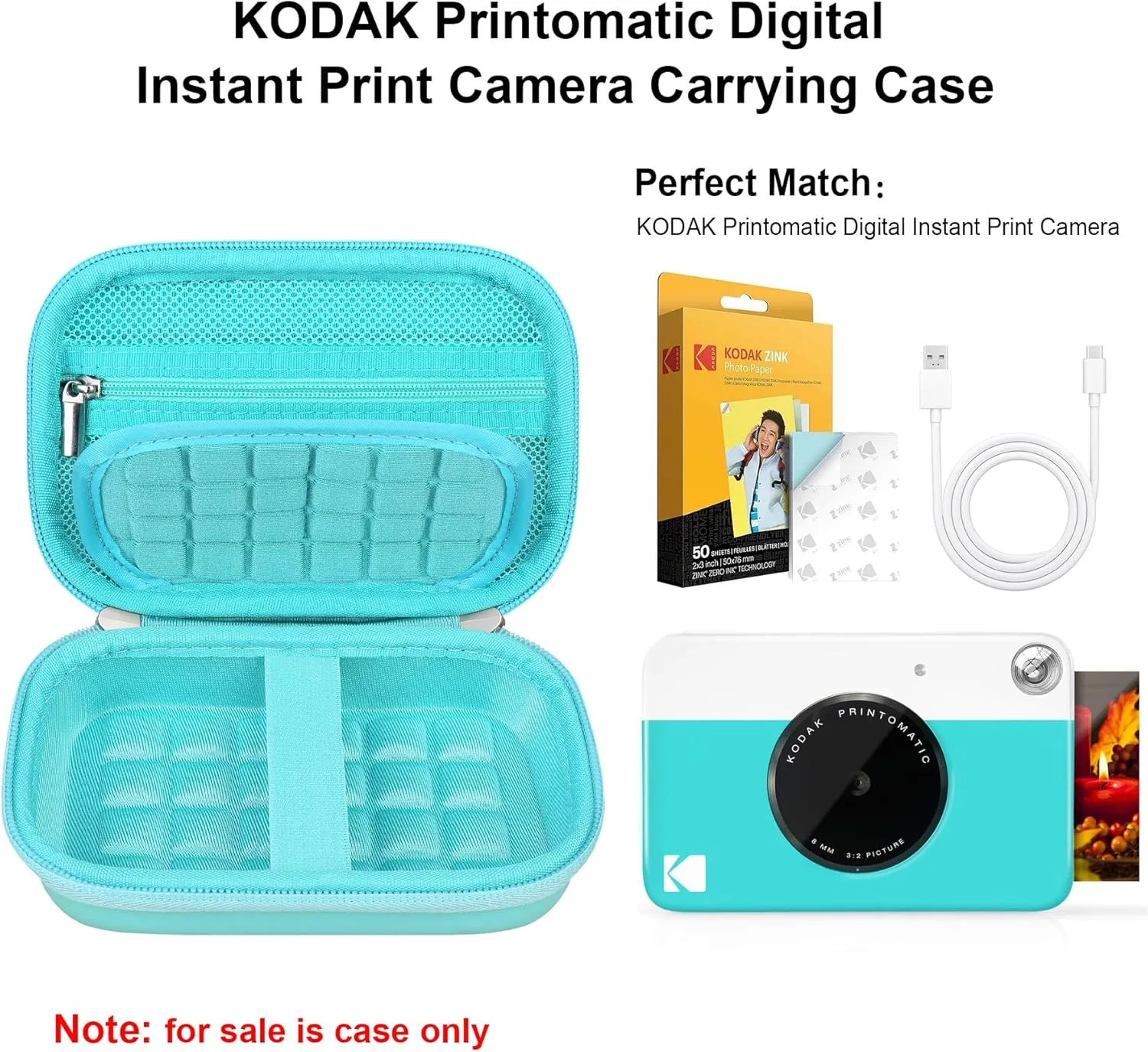 Elonbo Carrying Case for KODAK Printomatic Full-Color Instant Print Digital Camera, Portable Bluetooth Photo Printer Storage Holder Bag, ​Mesh Bag Fits Photo Paper SD Card USB Cable, Green  Green