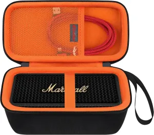 Elonbo Carrying Case ​for Marshall Emberton II/III Portable Bluetooth Speaker, Marshall Emberton 2/3 Speaker Travel Bag Storage Holder, Mesh Pocket Fits Charger, Dark Black inside Orange