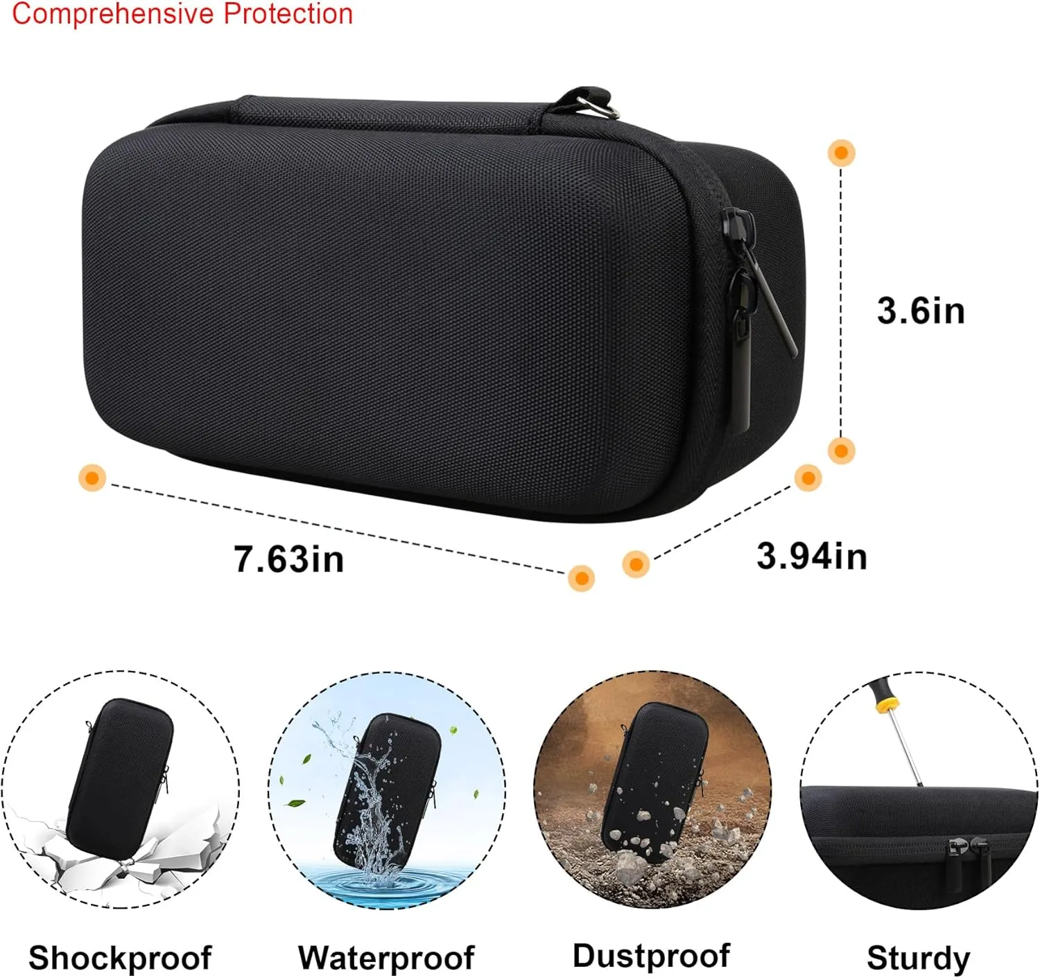 Elonbo Carrying Case ​for Marshall Emberton II/III Portable Bluetooth Speaker, Marshall Emberton 2/3 Speaker Travel Bag Storage Holder, Mesh Pocket Fits Charger, Dark Black inside Orange