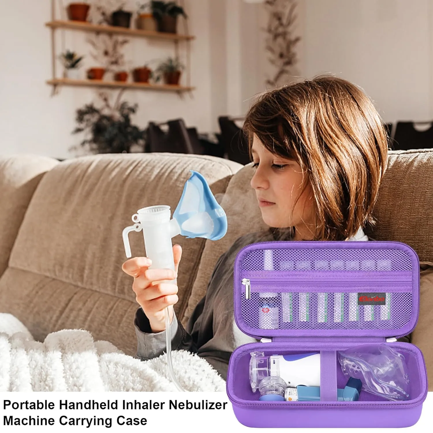 Elonbo Carrying Case for Portable Handheld Inhaler Nebulizer Machine for Adults and Kids, Asthma Inhaler Travel Case, Handheld Mesh Atomizer Machine Holder, Inhaler Spacer Bag, Purple