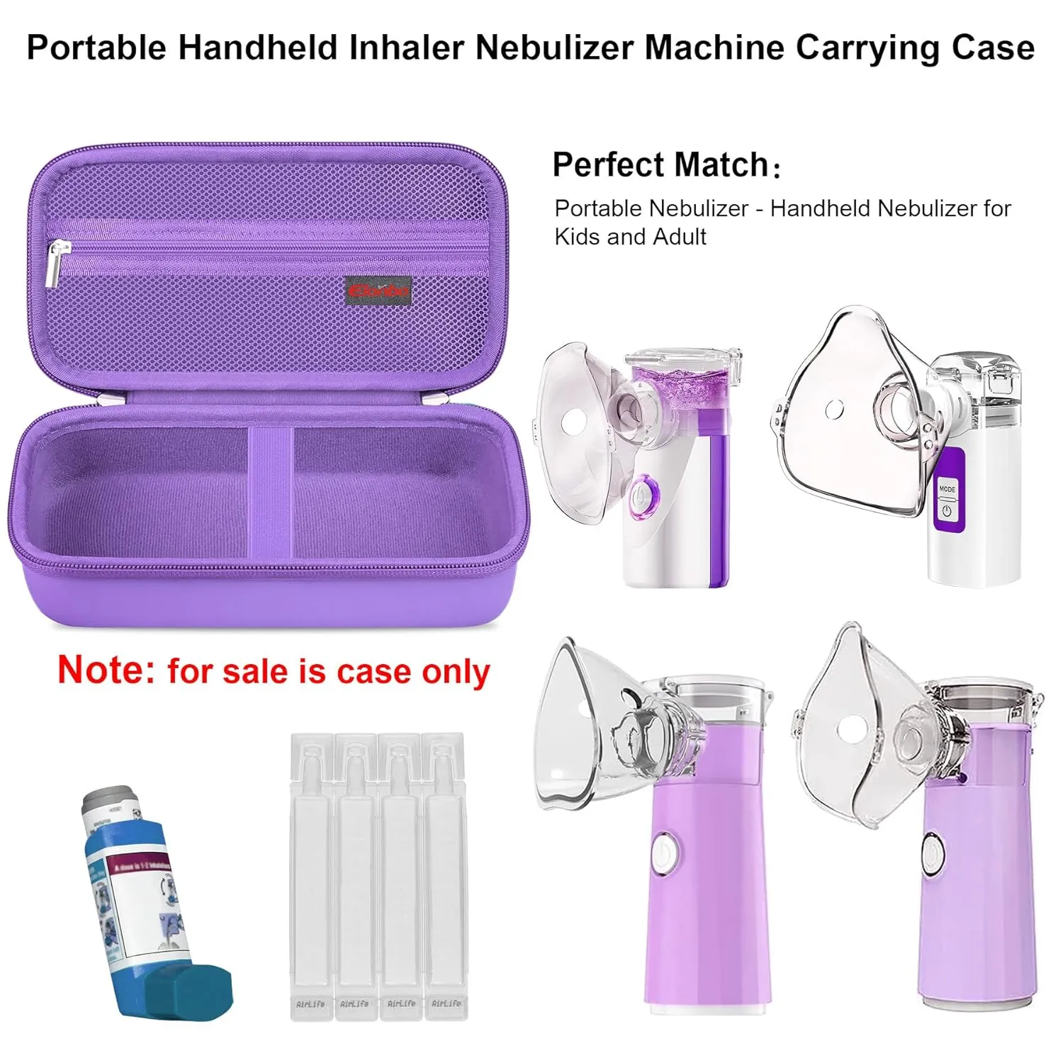 Elonbo Carrying Case for Portable Handheld Inhaler Nebulizer Machine for Adults and Kids, Asthma Inhaler Travel Case, Handheld Mesh Atomizer Machine Holder, Inhaler Spacer Bag, Purple