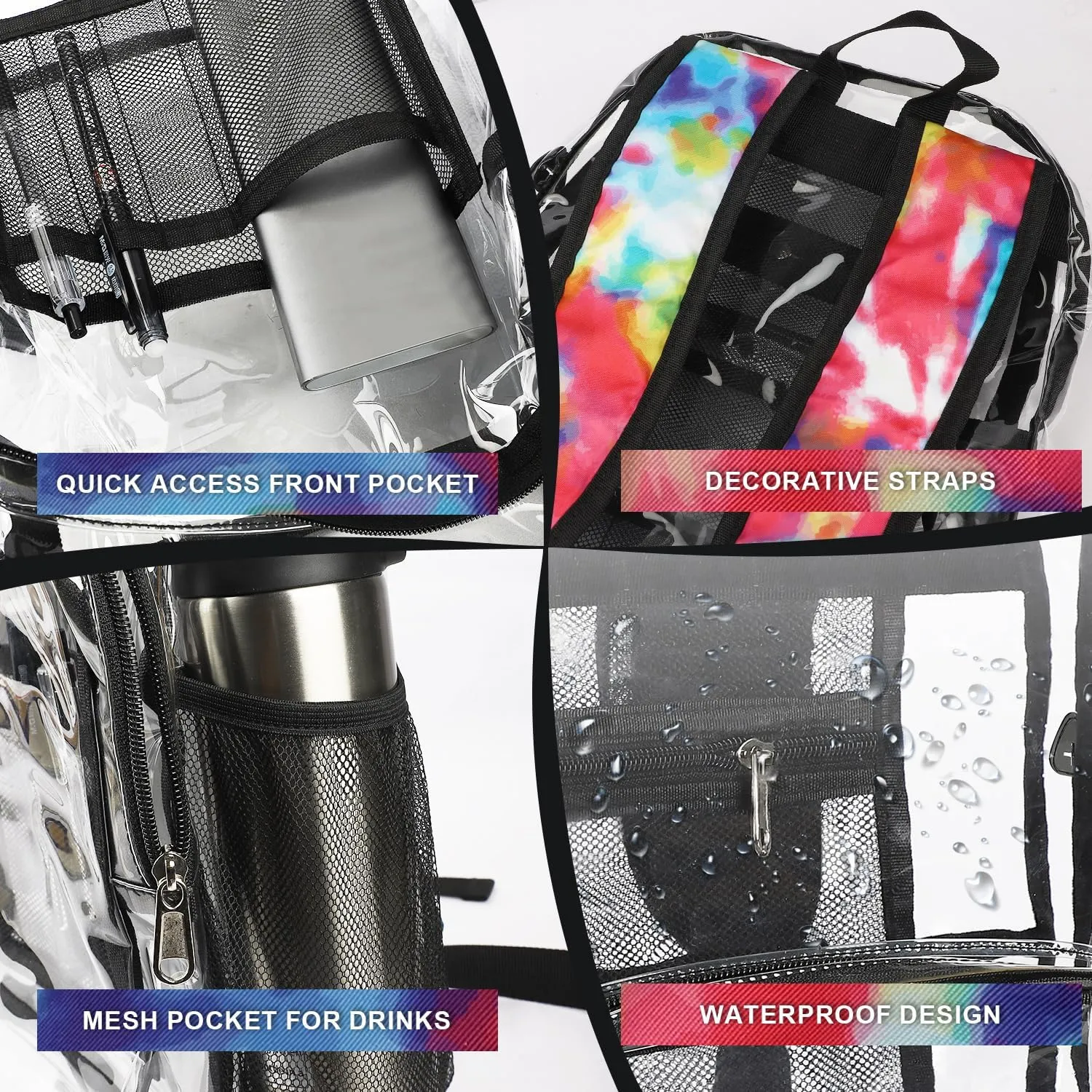 Emissary Stadium Approved Heavy Duty Clear Backpack - See Through, Transparent Plastic Bookbag for School & Concerts
