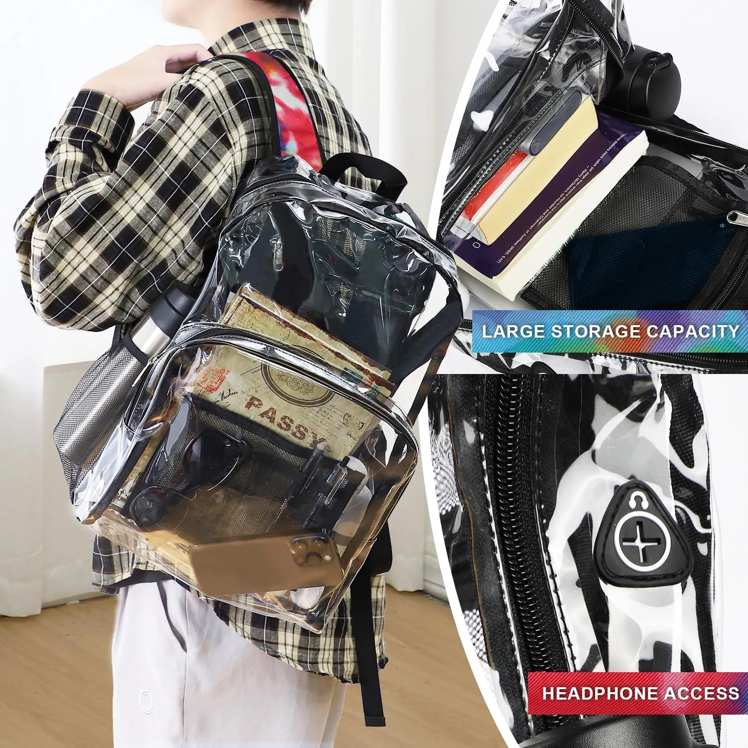 Emissary Stadium Approved Heavy Duty Clear Backpack - See Through, Transparent Plastic Bookbag for School & Concerts