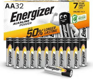 Energizer AA Batteries, Alkaline Power, 32 Pack, Double A Battery Pack - Amazon Exclusive (Packaging May Vary)