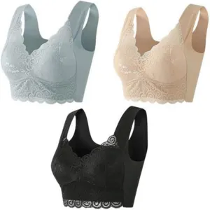 Everyday Bras for Women Lace Beauty Back Smoothing Bra Comfort-Strap Wireless Bra Underwear Plus Size Bra 3PC