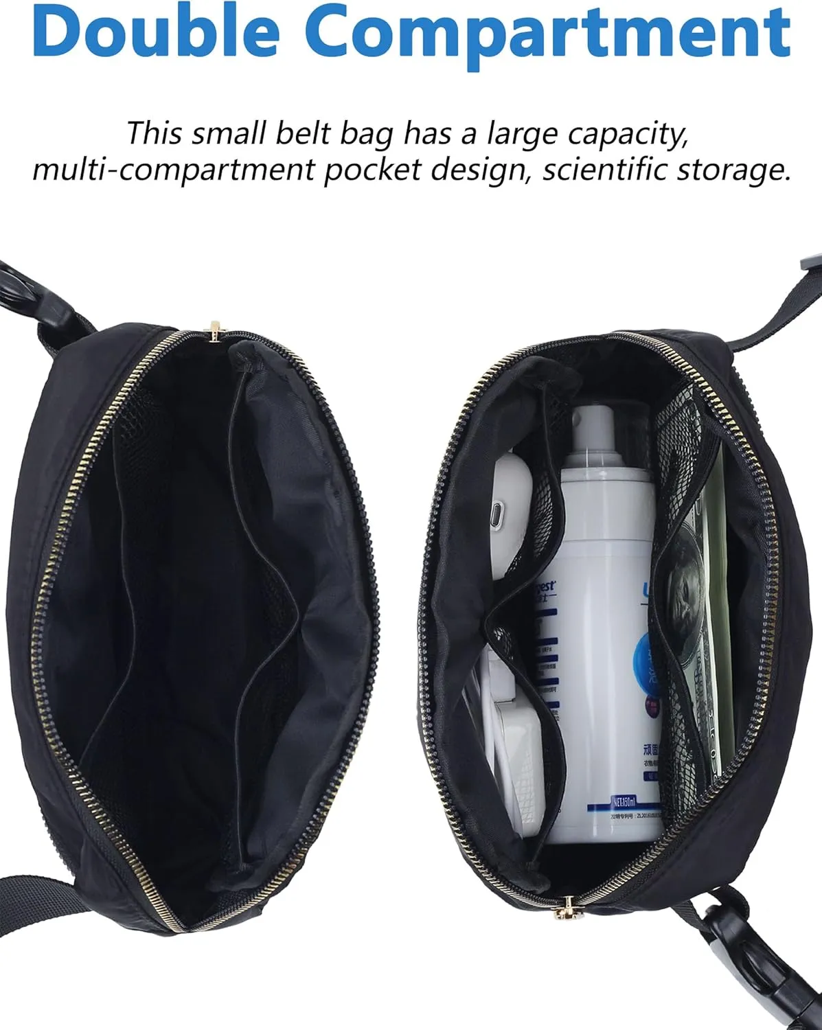 Everywhere Belt Bag for Women Men Lightweight Small Fanny Packs Crossbody Bags Mini Waist Pack with Adjustable Strap for Travel, Workout, Run, Outdoor Cycling, Shopping (Black)