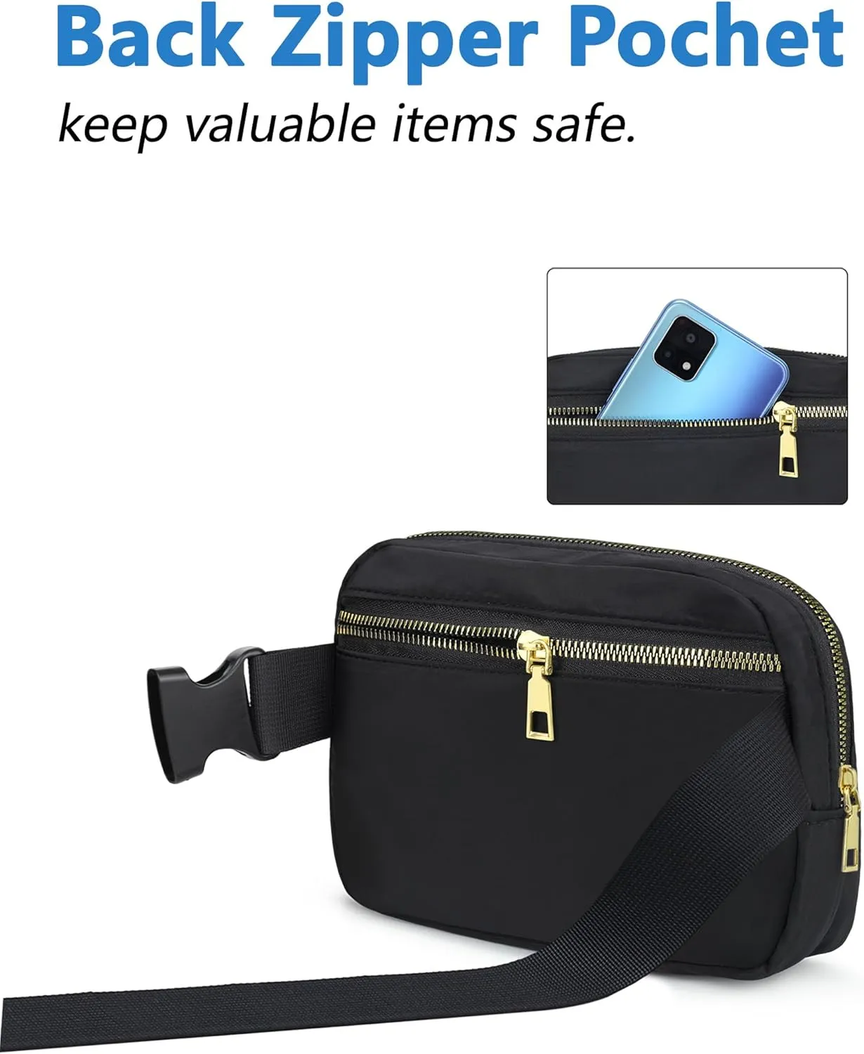 Everywhere Belt Bag for Women Men Lightweight Small Fanny Packs Crossbody Bags Mini Waist Pack with Adjustable Strap for Travel, Workout, Run, Outdoor Cycling, Shopping (Black)