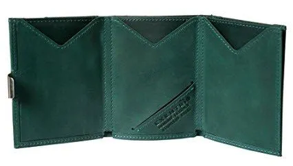 Exentri Trifold Leather Wallet with Locking Device: Stylish Sophisticated Compact - Nubuck Brown