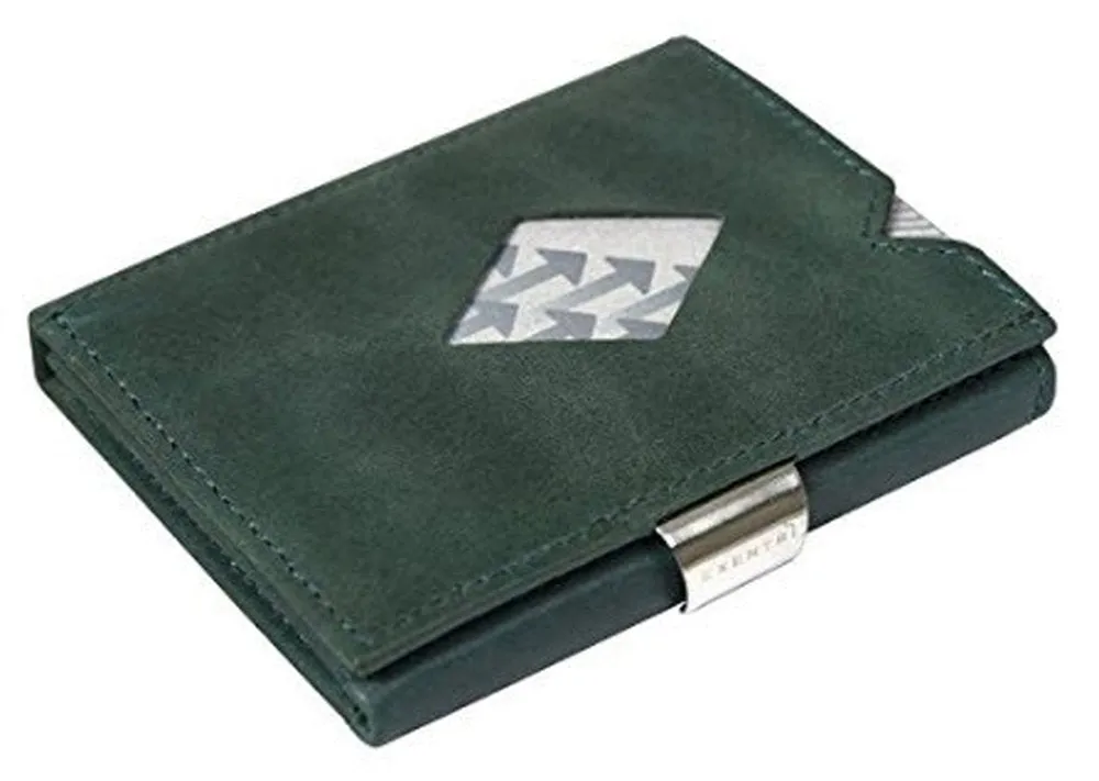 Exentri Trifold Leather Wallet with Locking Device: Stylish Sophisticated Compact - Nubuck Brown