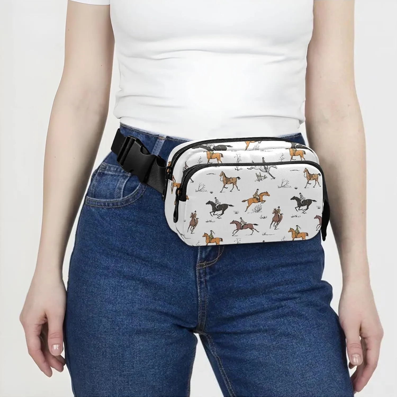 Exnundod Equestrian Sport Fanny Pack Waist Bag for Men&Women, Horse Landscape Adjustable Belt Bag Waterproof Fashion Waist Bag for Traveling Casual Running Hiking Cycling