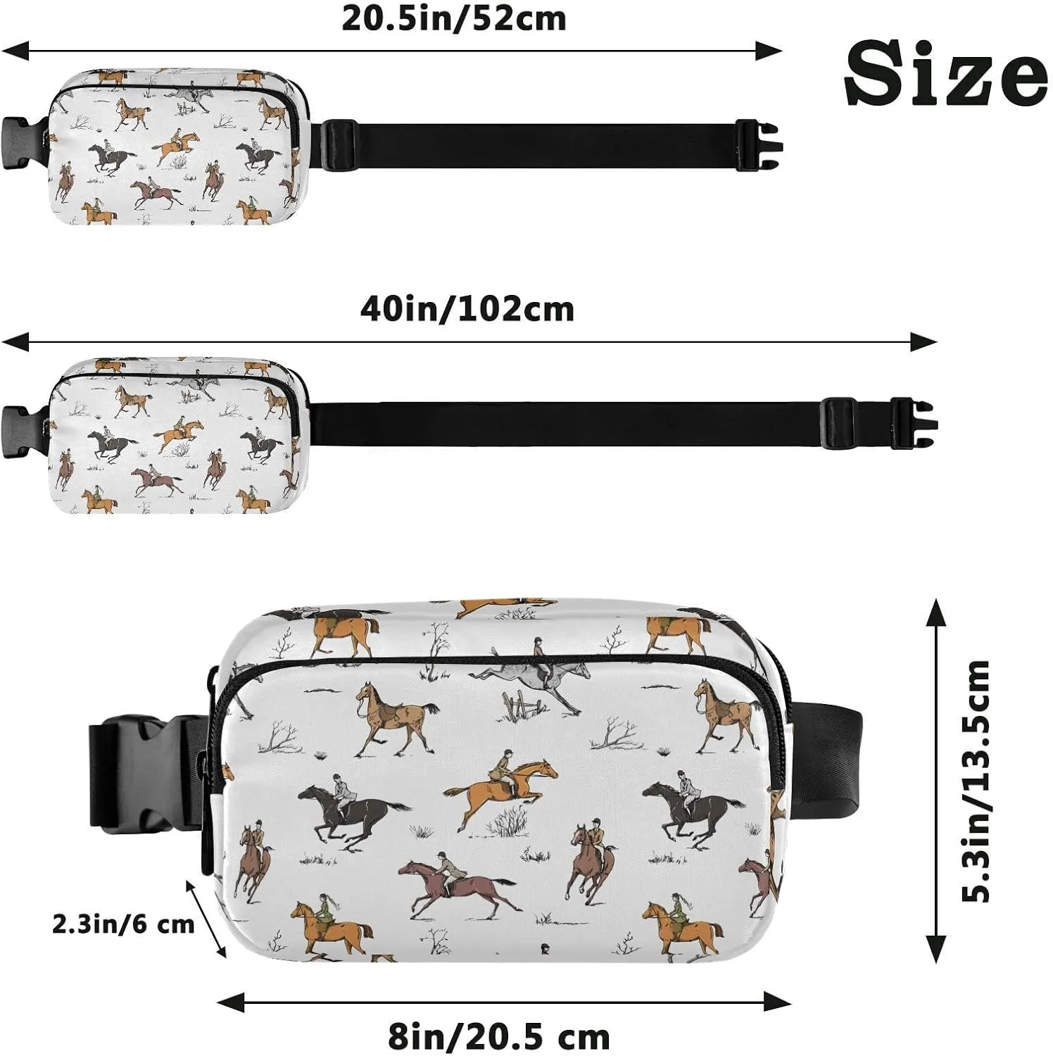 Exnundod Equestrian Sport Fanny Pack Waist Bag for Men&Women, Horse Landscape Adjustable Belt Bag Waterproof Fashion Waist Bag for Traveling Casual Running Hiking Cycling