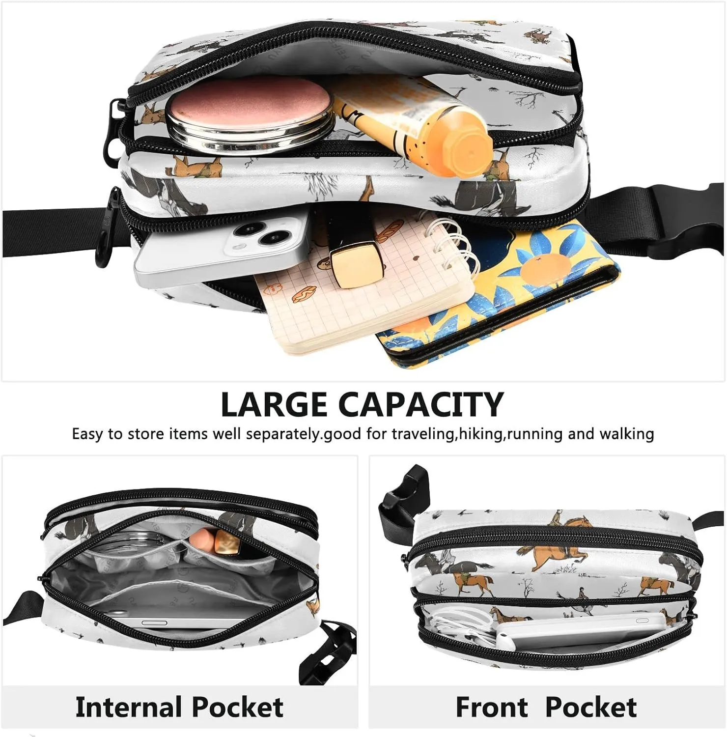 Exnundod Equestrian Sport Fanny Pack Waist Bag for Men&Women, Horse Landscape Adjustable Belt Bag Waterproof Fashion Waist Bag for Traveling Casual Running Hiking Cycling