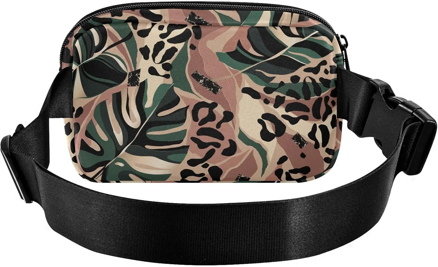 Exnundod Leopard Print Palm Leaves Fanny Pack Waist Bag for Men&Women, Exotic Cheetah Animal Adjustable Belt Bag Waterproof Fashion Waist Bag for Traveling Casual Running Hiking Cycling