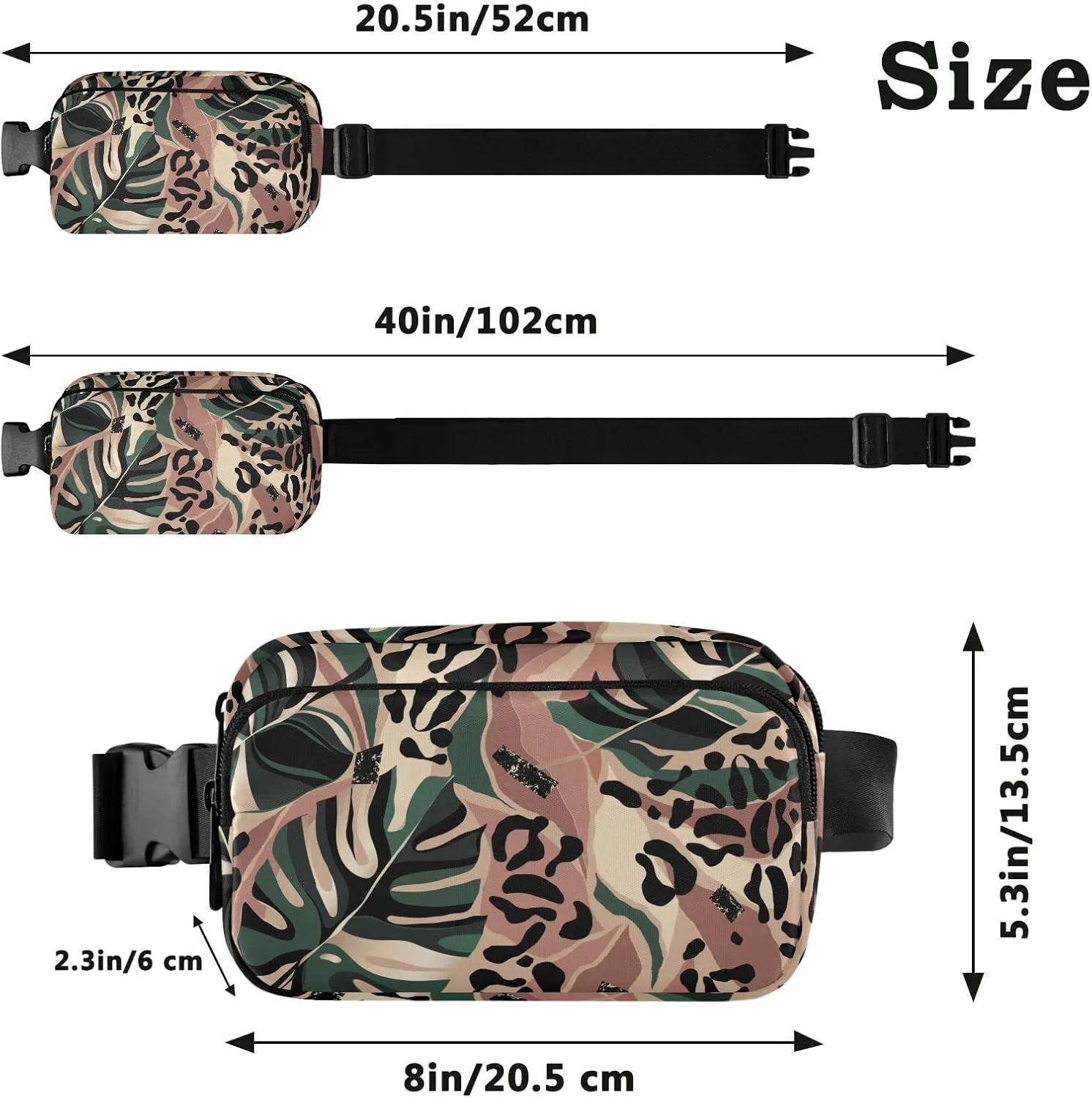 Exnundod Leopard Print Palm Leaves Fanny Pack Waist Bag for Men&Women, Exotic Cheetah Animal Adjustable Belt Bag Waterproof Fashion Waist Bag for Traveling Casual Running Hiking Cycling