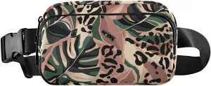 Exnundod Leopard Print Palm Leaves Fanny Pack Waist Bag for Men&Women, Exotic Cheetah Animal Adjustable Belt Bag Waterproof Fashion Waist Bag for Traveling Casual Running Hiking Cycling
