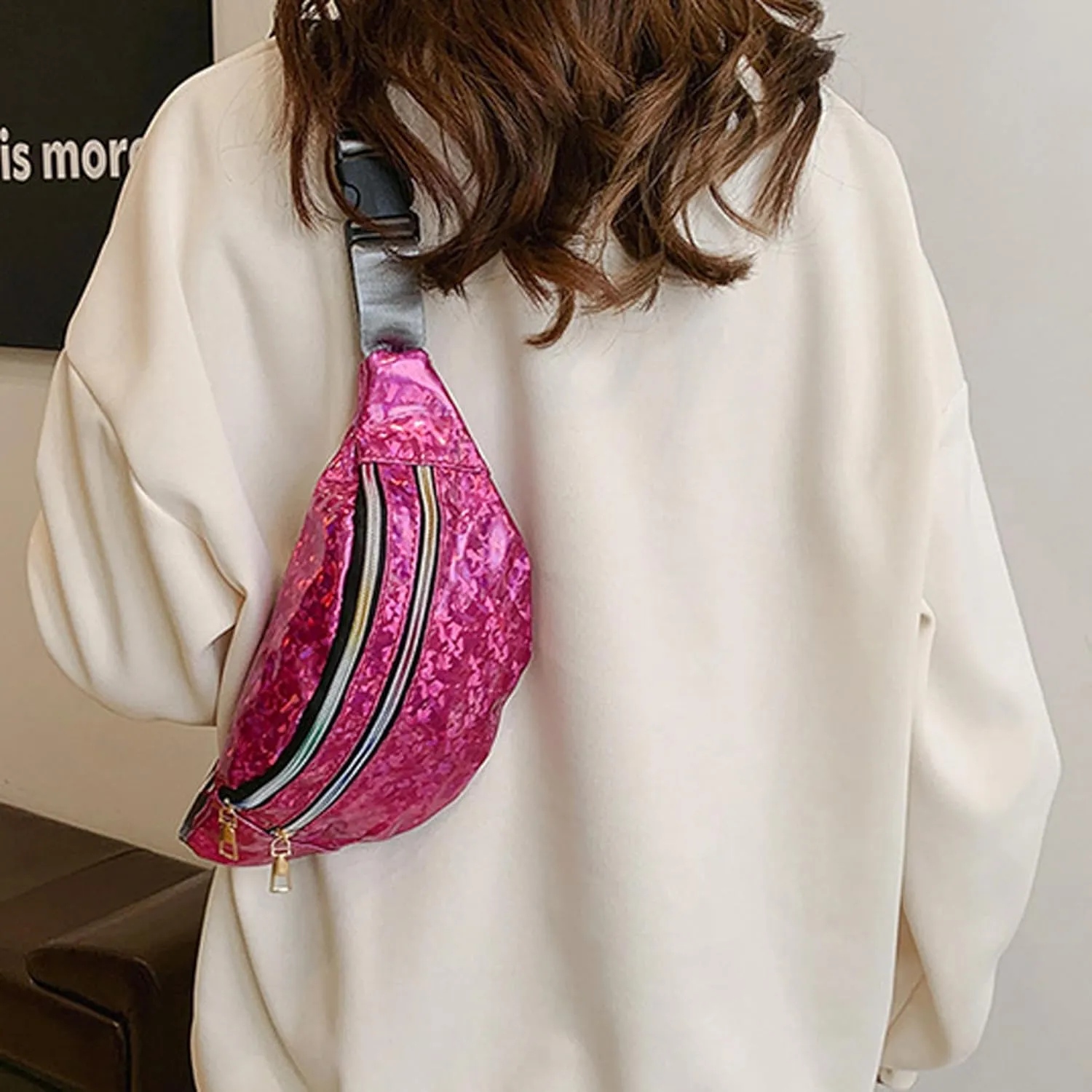 eYLun Women Holographic Fanny Pack Belt Bag Crossbody Bag Waist Bag Waterproof Waist Packs Bumbag Running Traveling Silver