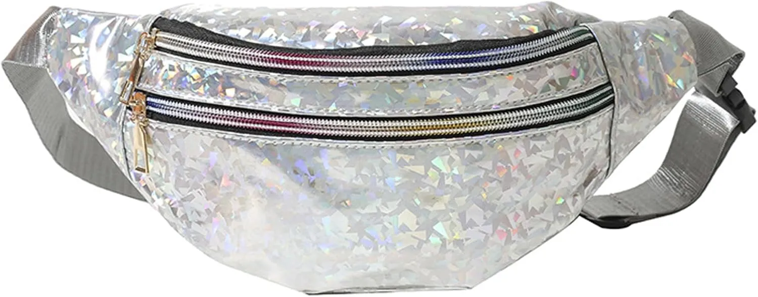 eYLun Women Holographic Fanny Pack Belt Bag Crossbody Bag Waist Bag Waterproof Waist Packs Bumbag Running Traveling Silver