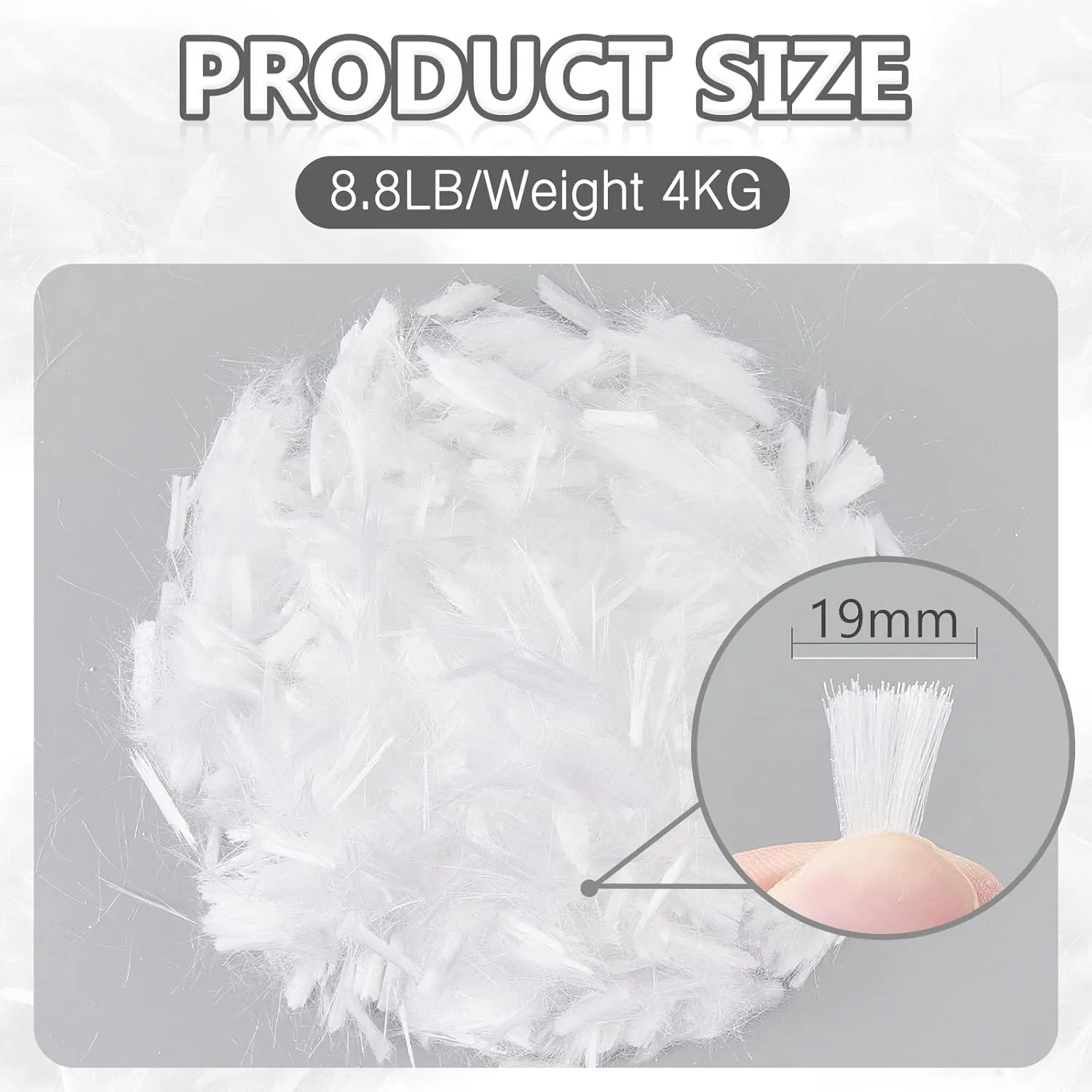 Fabbay Fiberglass for Concrete Cement Fiber Additive, Mortar Anti Seepage Reinforcement Glass Fiberglass for Garden Building Wall Anti Cracking White Concrete Mix, 3/4", 19 mm(4 Pack,8.8 LB)