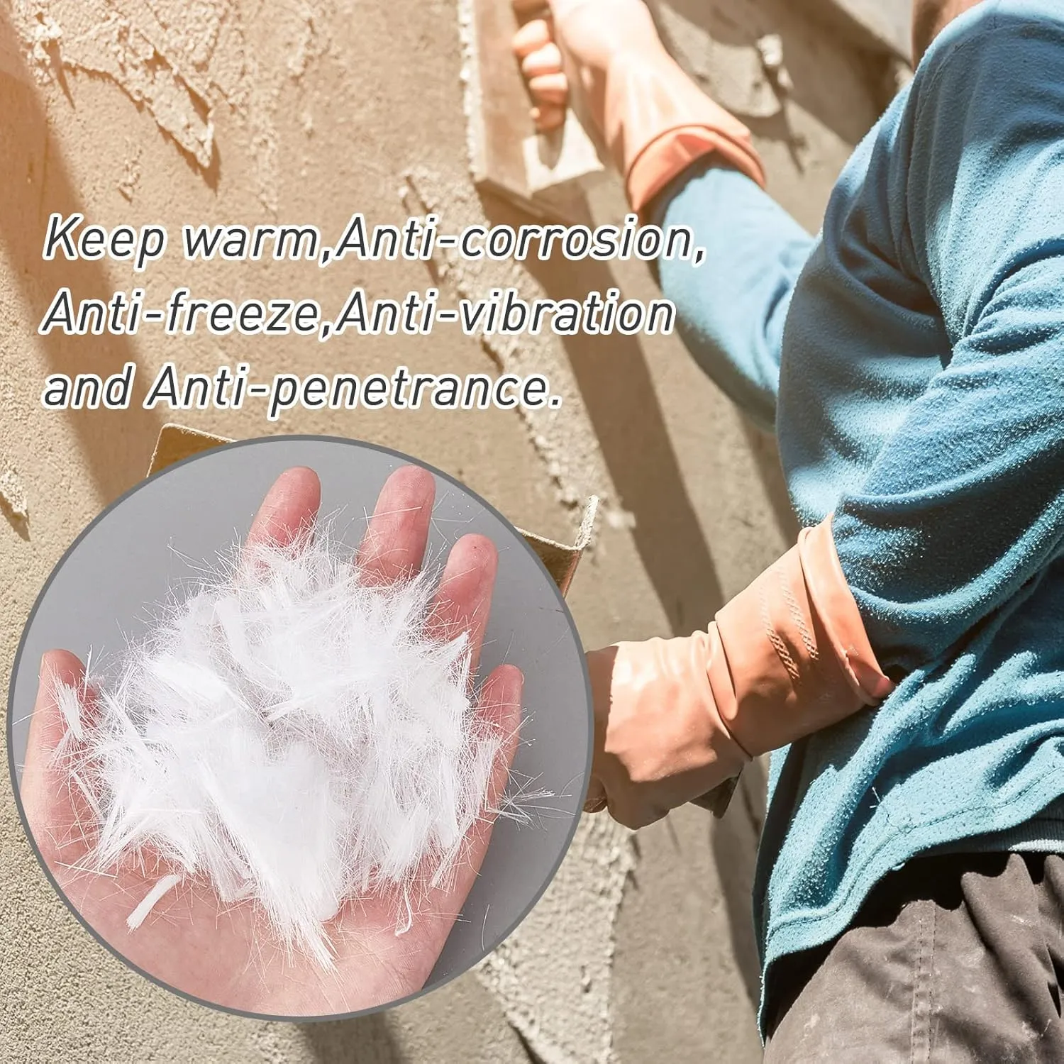 Fabbay Fiberglass for Concrete Cement Fiber Additive, Mortar Anti Seepage Reinforcement Glass Fiberglass for Garden Building Wall Anti Cracking White Concrete Mix, 3/4", 19 mm(4 Pack,8.8 LB)